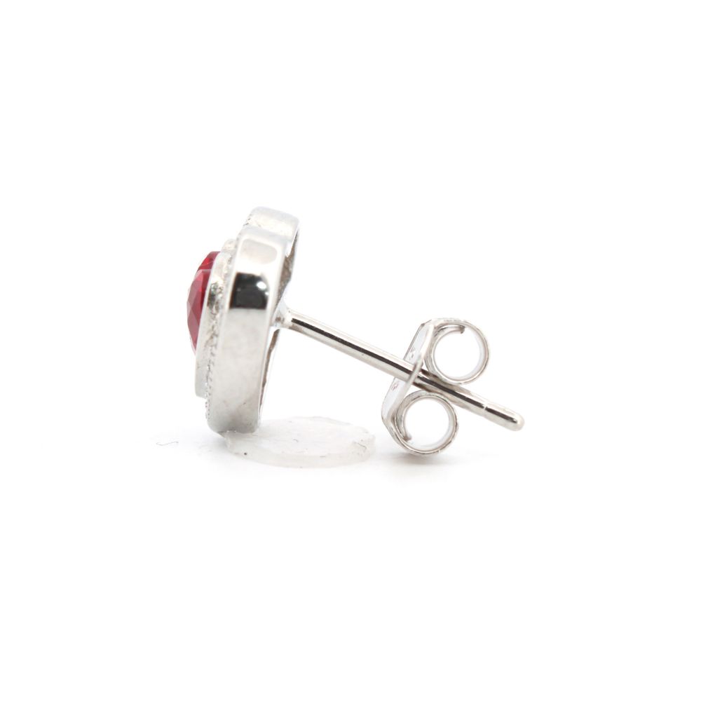 Sterling Silver Rhodium Heart Shape Stud Earrings CZ - Image 5