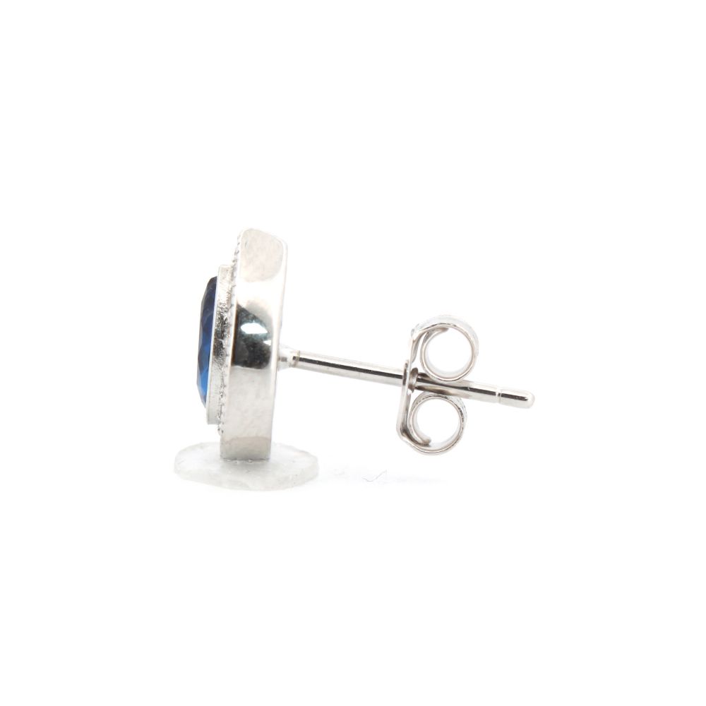 Sterling Silver Rhodium Pear Shape Stud Earrings Sapphire Centre CZ - Image 2