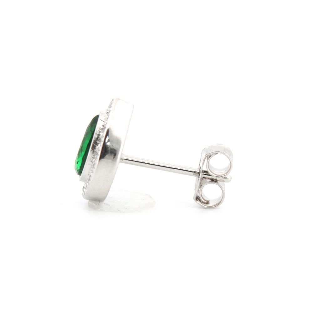 Sterling Silver Rhodium Pear Shape Stud Earrings Sapphire Centre CZ - Image 4