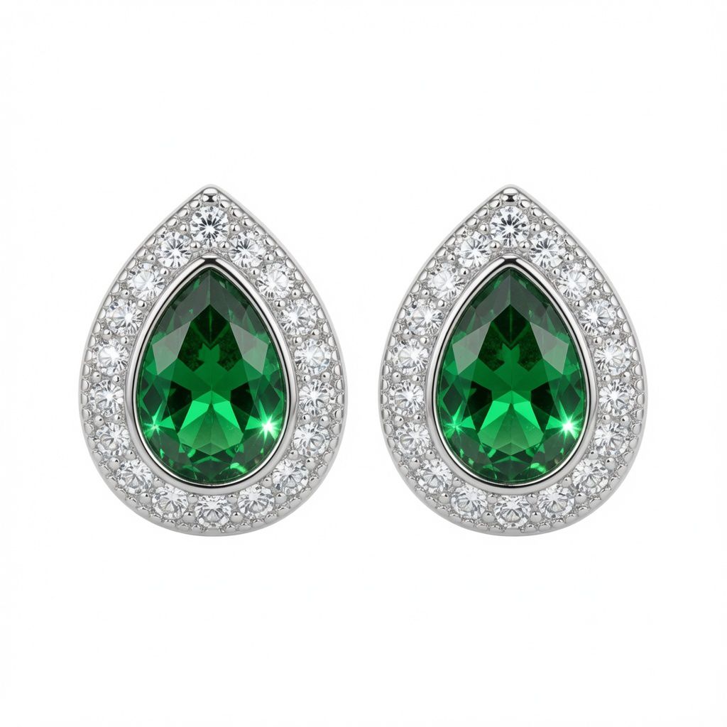 Sterling Silver Rhodium Pear Shape Stud Earrings Sapphire Centre CZ - Image 3