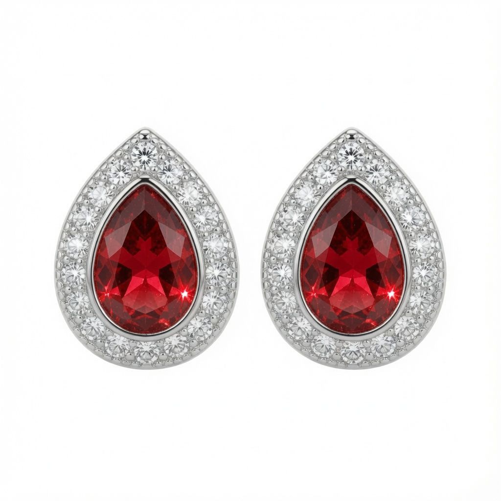 Sterling Silver Rhodium Pear Shape Stud Earrings Sapphire Centre CZ - Image 5