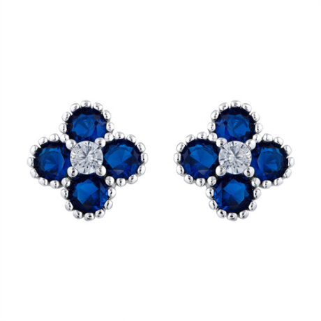 Sterling Silver Rhodium CZ Clover Stud Earrings