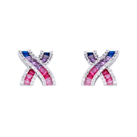sterling silver pink lilac blue princess cubic zirconia kiss stud earrings
