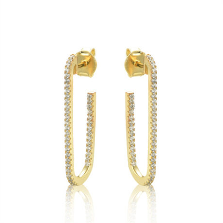Sterling Silver Gold-Plated CZ Paperclip Drop Earrings
