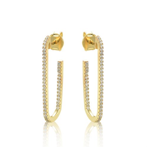 Sterling Silver Gold-Plated CZ Paperclip Drop Earrings