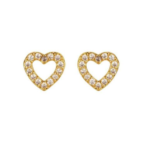 gold plated cubic zirconia heart stud earrings