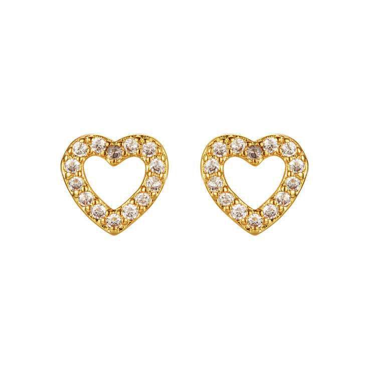 gold plated cubic zirconia heart stud earrings
