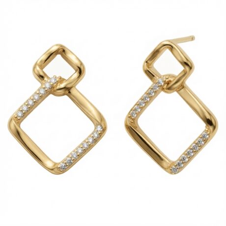 gold plated cubic zirconia square knot earrings