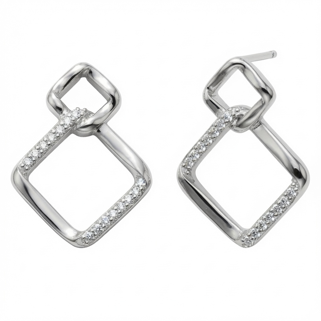 cubic zirconia square knot earrings