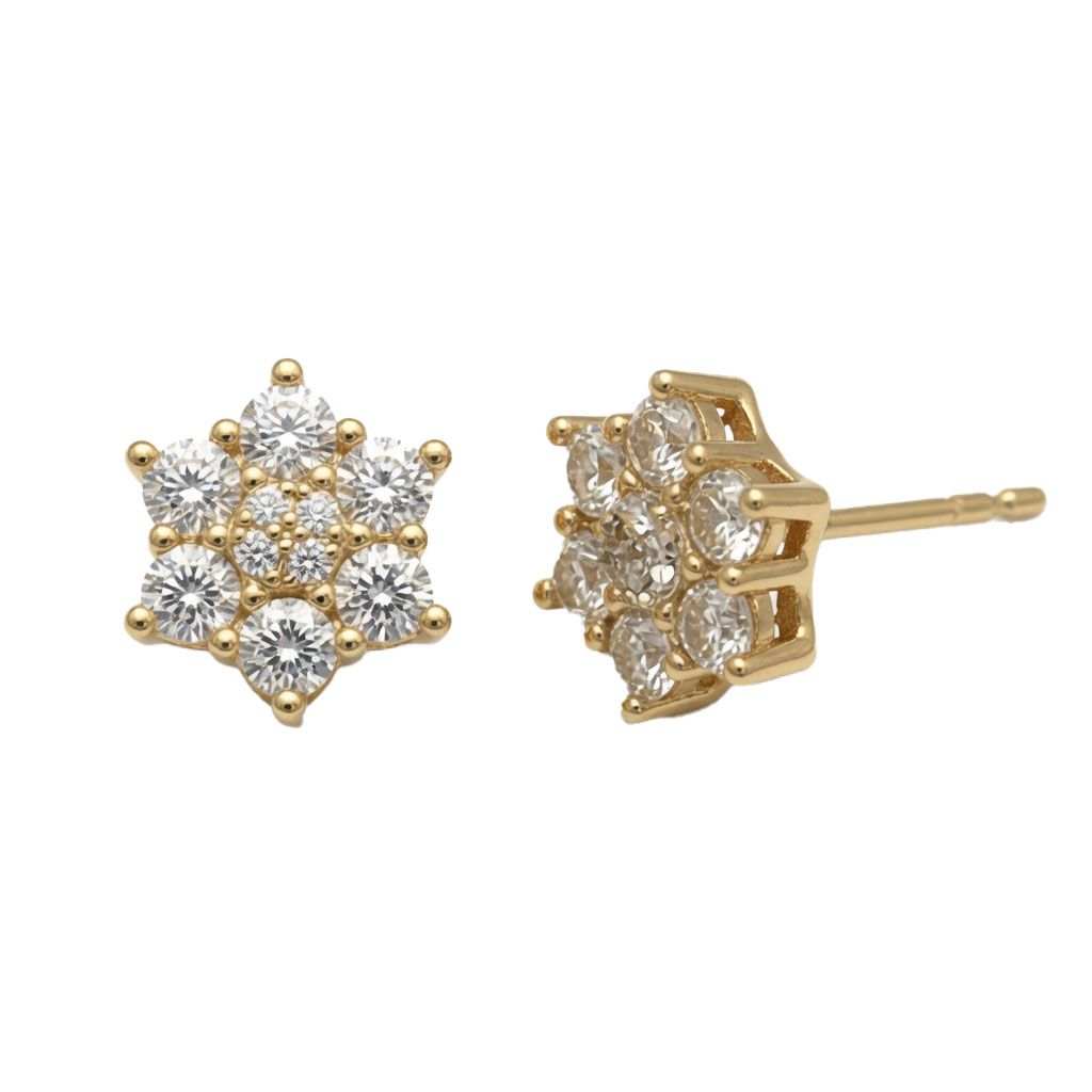 gold plated cubic zirconia star cluster stud earrings