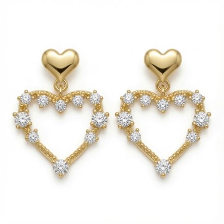 gold plated cubic zirconia heart drop earrings