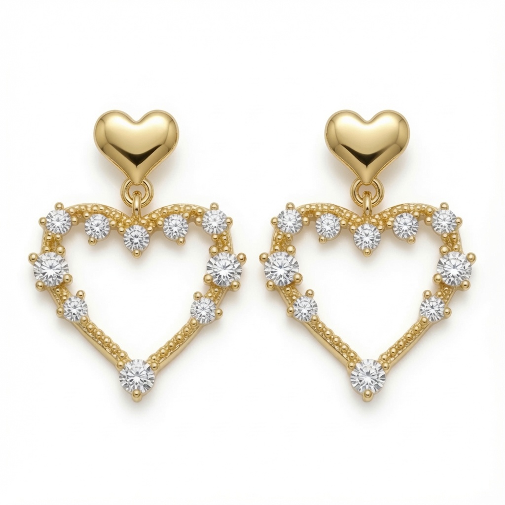 gold plated cubic zirconia heart drop earrings