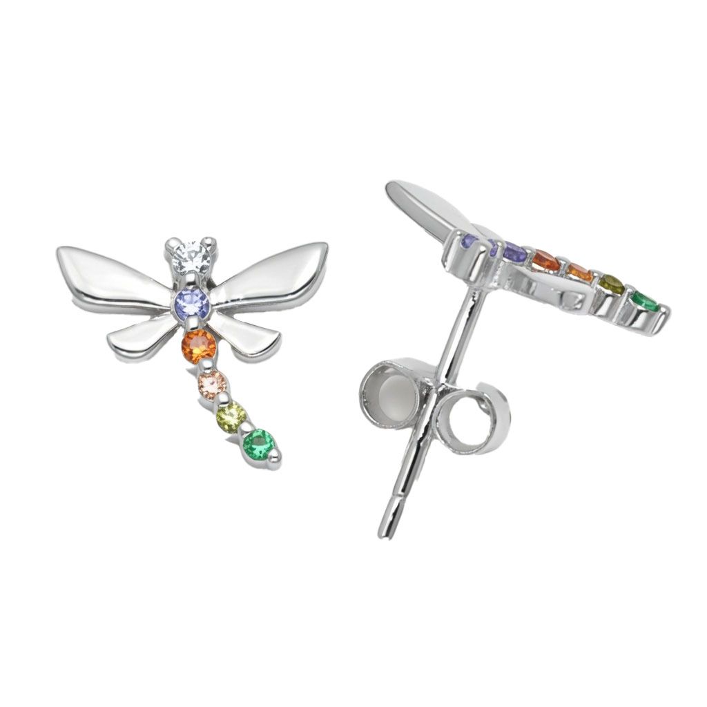 rainbow cubic zirconia dragonfly stud earrings