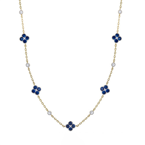 Sterling Silver 14ct Gold Plated CZ Clover Necklace Blue