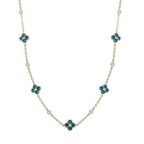 Sterling Silver 14ct Gold Plated CZ Clover Necklace Blue - Image 2