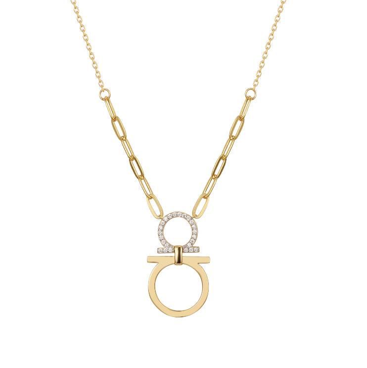 gold plated cubic zirconia equestrian necklace