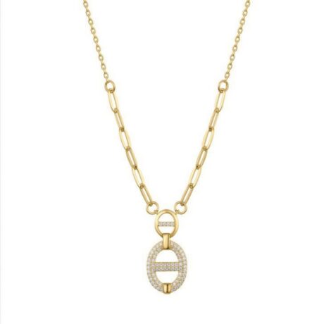 Sterling Silver Gold Plated CZ Oval Necklace