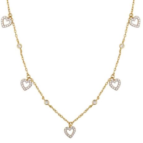 Sterling Silver Gold Plated CZ Heart Necklace