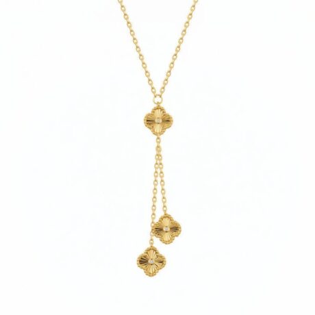 Sterling Silver Gold Plated CZ Clover Y-Necklace