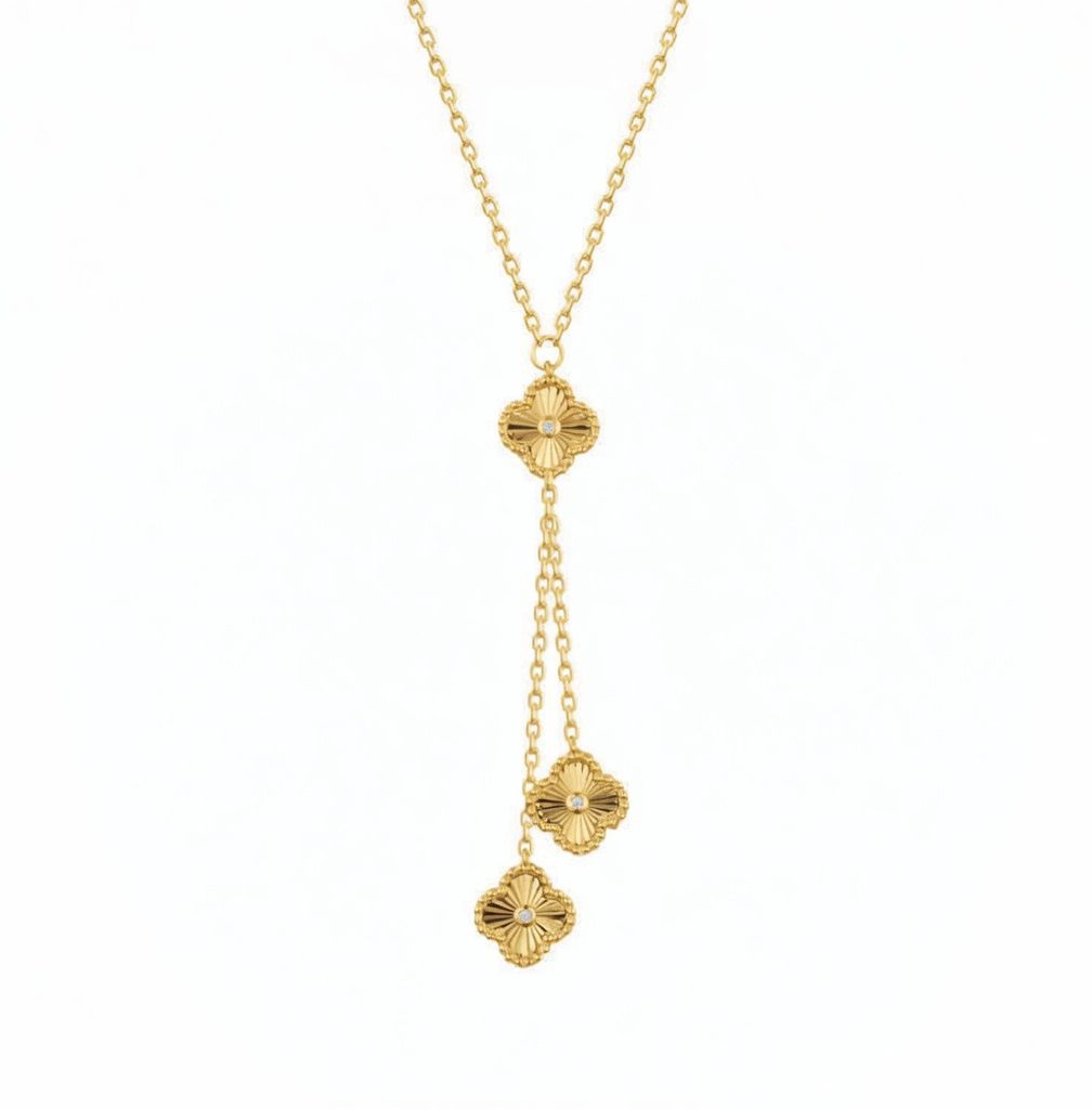 Sterling Silver Gold Plated CZ Clover Y-Necklace