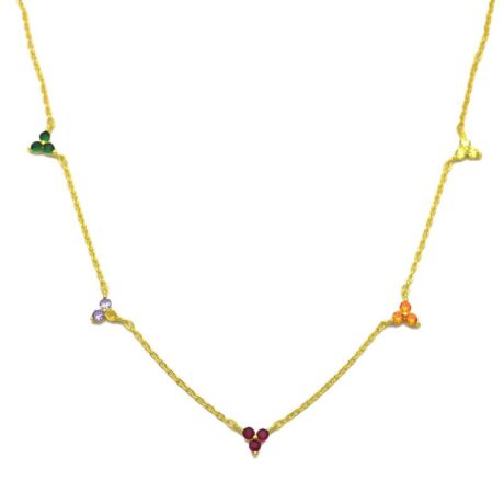 Sterling Silver 14ct Gold Plated Multi Color Clover Station Necklace