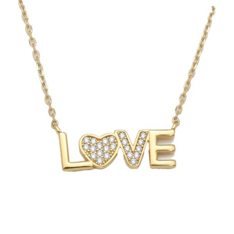 Sterling Silver 14ct Gold Plated CZ LOVE Necklace