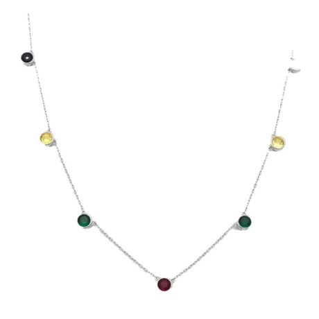 Sterling Silver Multi Color CZ Station Necklace