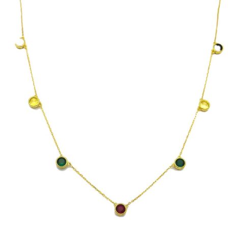 Sterling Silver 14ct Gold Plated Multi Color CZ Station Necklace