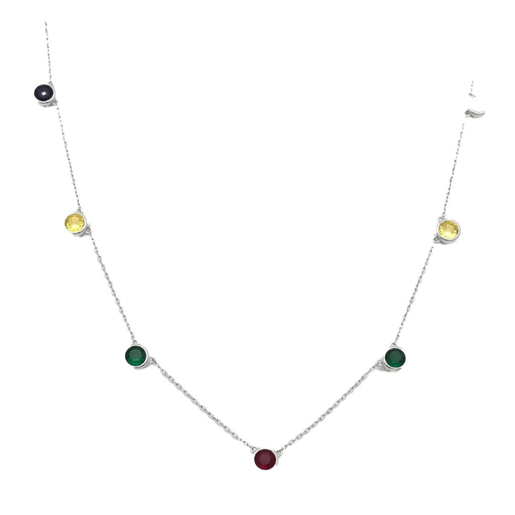 Sterling Silver Multi Color CZ Station Necklace