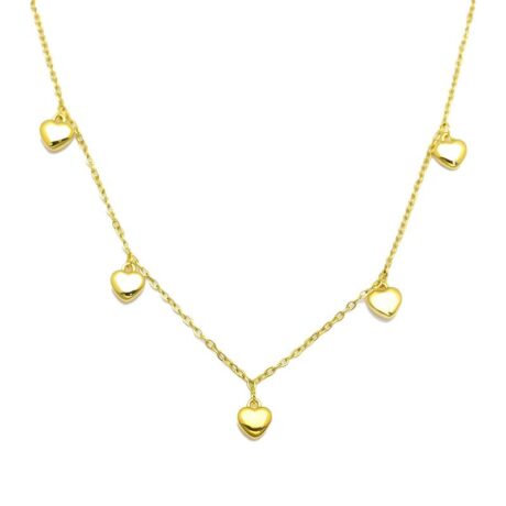 gold plated heart charm station necklace
