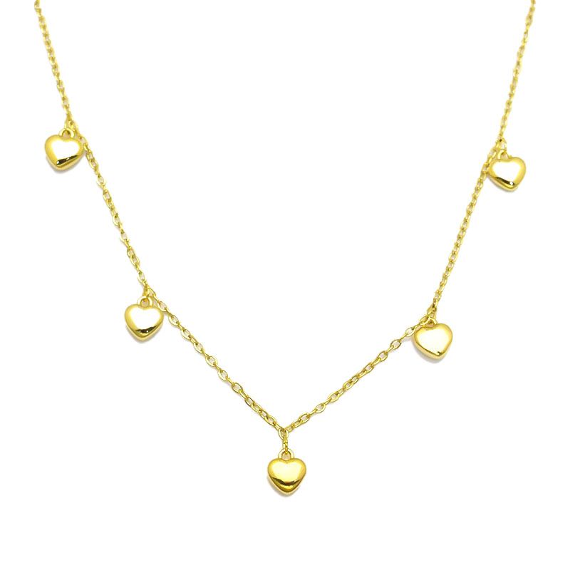 gold plated heart charm station necklace