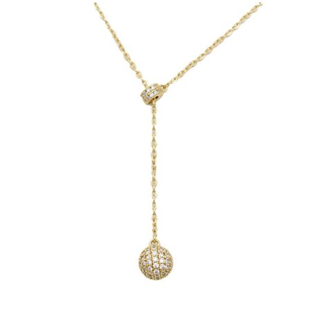 Sterling Silver 14ct Gold Plated CZ Lariat Ball Necklace