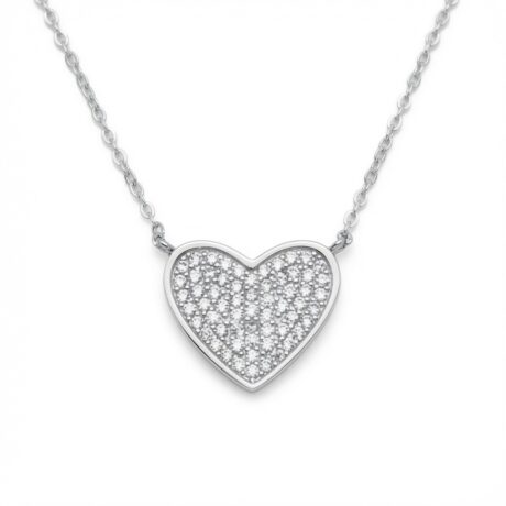 Sterling Silver CZ Pave Heart Necklace