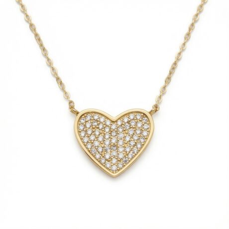 Sterling Silver 14ct Gold Plated CZ Pave Heart Necklace