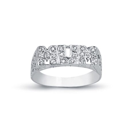 Sterling Silver CZ Mum Ring Filligree Shoulders