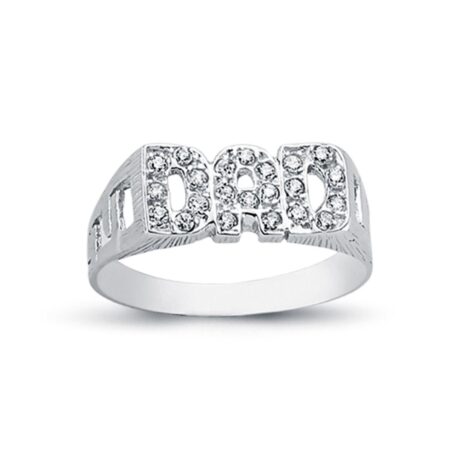Sterling Silver CZ Dad Ring Curb Shoulders