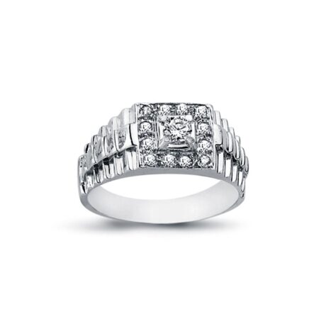 Sterling Silver Rhodium-Plated CZ Watch Cluster Ring 11mm