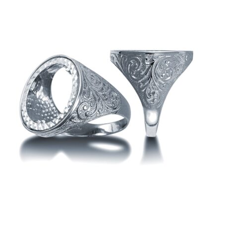 Sterling Silver Sovereign Coin Mount Ring – Carved Shoulders