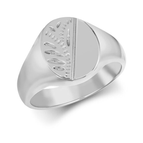 Sterling Silver Oval Half Engraved Signet Ring – ARN122