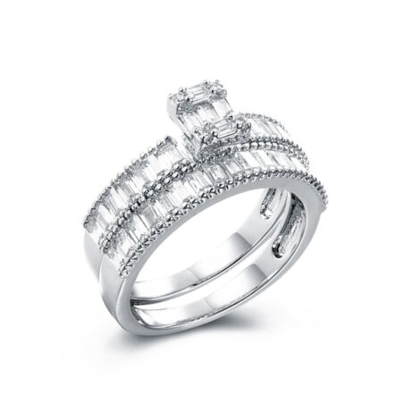 Sterling Silver Pear Emerald Cut and Half ET Set Rings – ARN155