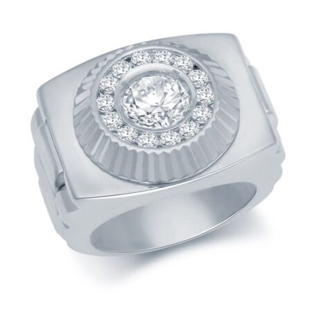 Sterling Silver Rhodium-Plated CZ Presidential Cluster Ring 22mm