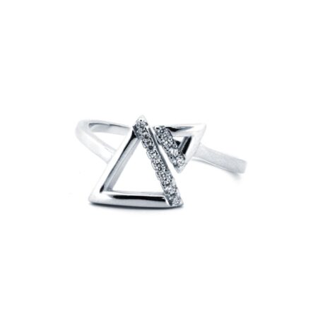 Sterling Silver Rhodium CZ Twin Triangle Ring