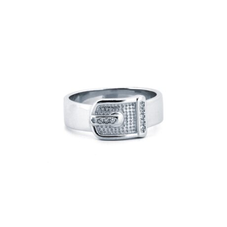 Sterling Silver Rhodium CZ Buckle Ring – ARN176