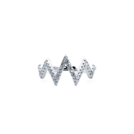 Sterling Silver Rhodium CZ Zig Zag Ring