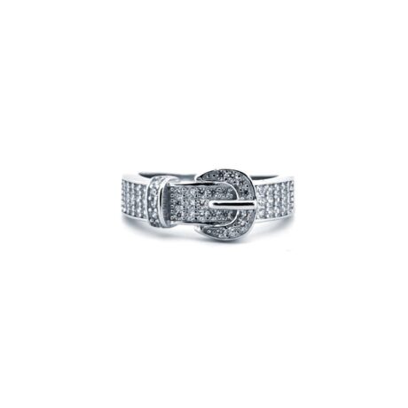 Sterling Silver Rhodium CZ Buckle Ring – ARN180