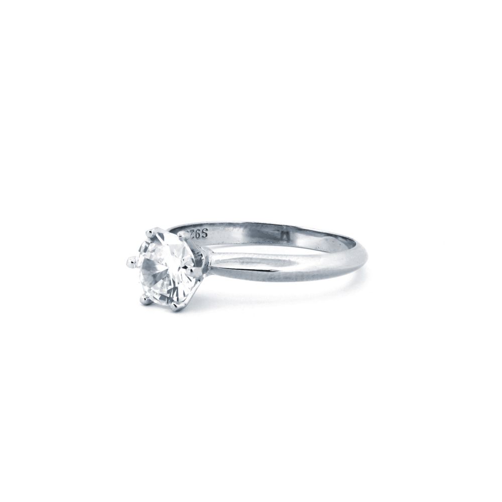 Sterling Silver Rhodium CZ Solitaire Ring - Image 2