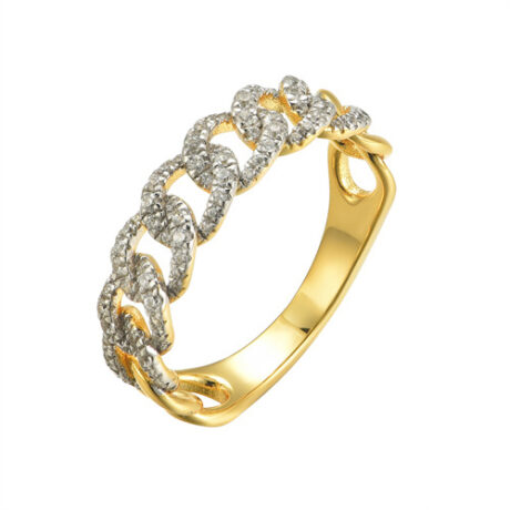 925 Siver 14ct Gold Plated CZ Curb Dress Ring