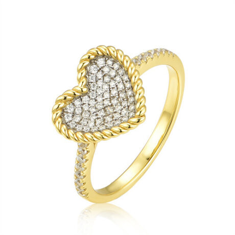 Sterling Silver 14ct Gold Plated CZ Heart Cluster Ring