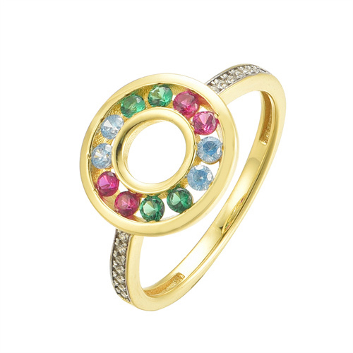 925 Siver 14ct Gold Plated Multo Col CZ Circle of Life Ring