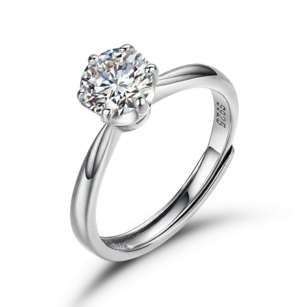 Sterling Silver Adjustable CZ Solitaire Ring - Image 2